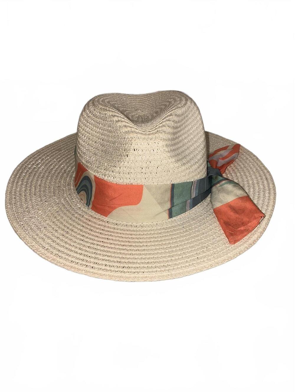 Nicole Miller New York Wide Brim Straw Hat with Scarf Band